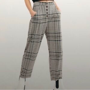 Free People Black & White Plaid High-Waist Button Front Pants